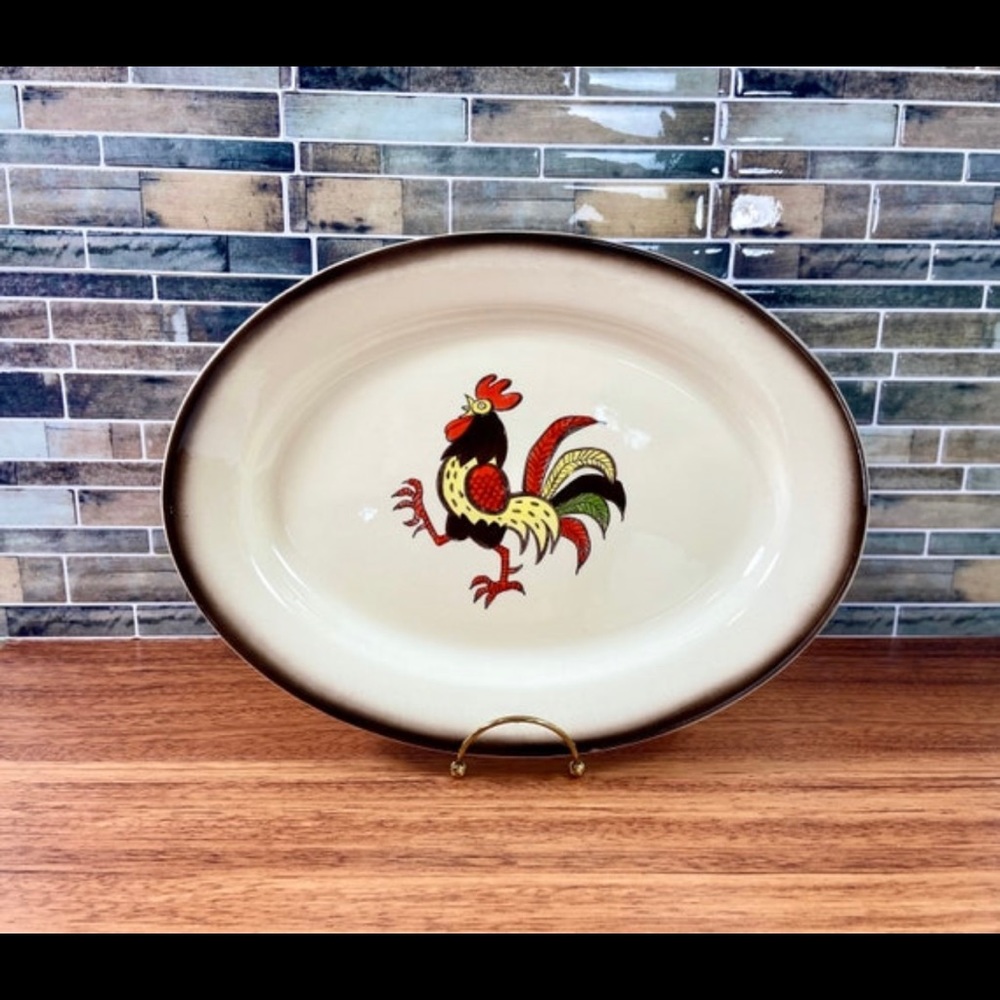 Metlox Red Rooster Poppy Trail Oval Platter ~ California Pottery